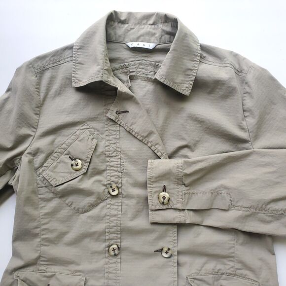 Cabi Double Breasted Utility Jacket Womens L Khaki Lightweight Pea Coat Military - Picture 4 of 9